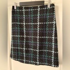 Cute winter skirt for the office. Navy blue knit plaid with light blue & teal.